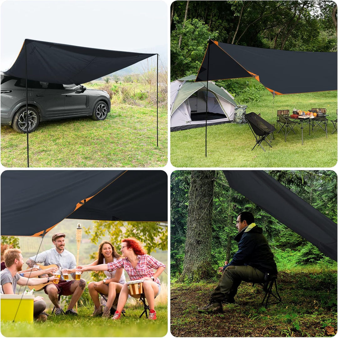 Bessport Tarp, Zeltplane Wasserdicht, 3x4.6m Mit Stützstange, Erdnägeln und Nylonschnur, Ultraleicht