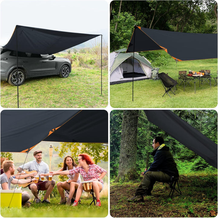 Bessport Tarp, Zeltplane Wasserdicht, 3x4.6m Mit Stützstange, Erdnägeln und Nylonschnur, Ultraleicht