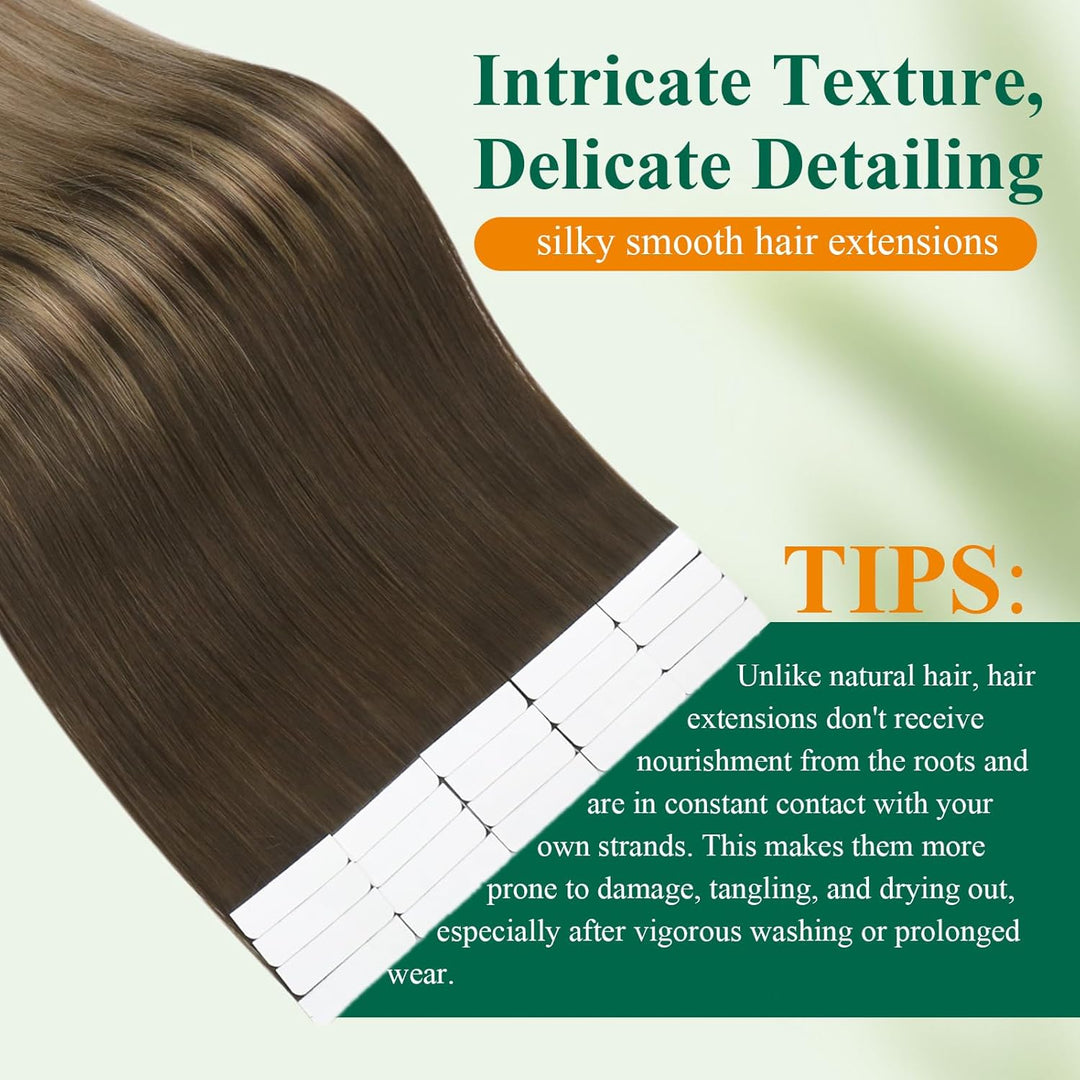 Easyouth Echthaar Tape Extensions Balayage Braun Extensions Echthaar Tape Dunkelste Braun Ombre Mitt