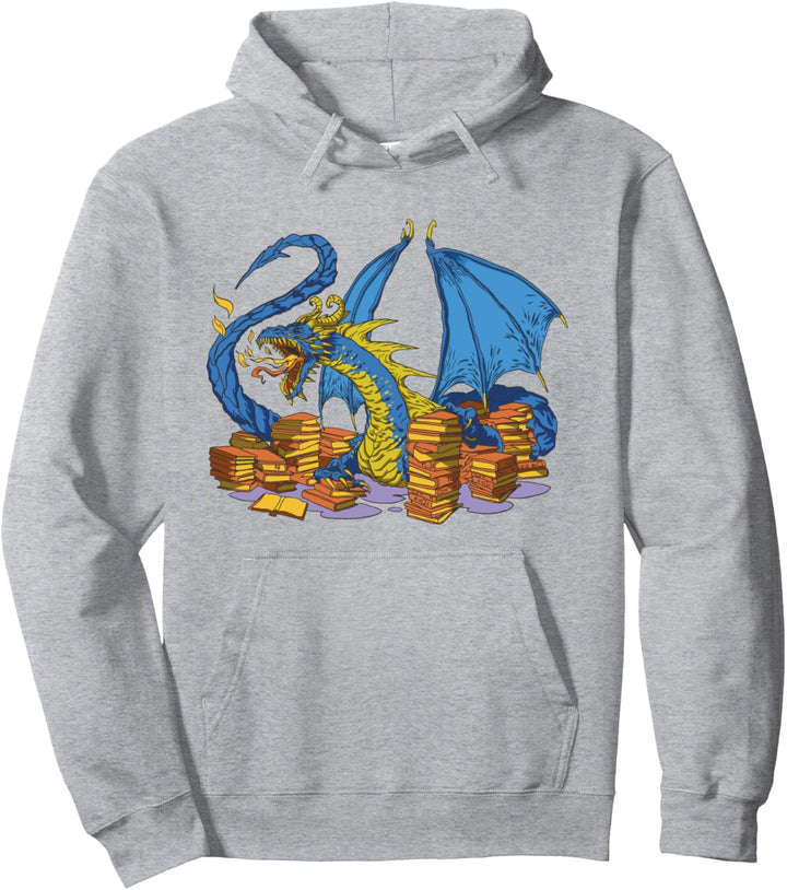Library Dragon With Books, Creature Mythological Mythical Pullover Hoodie
