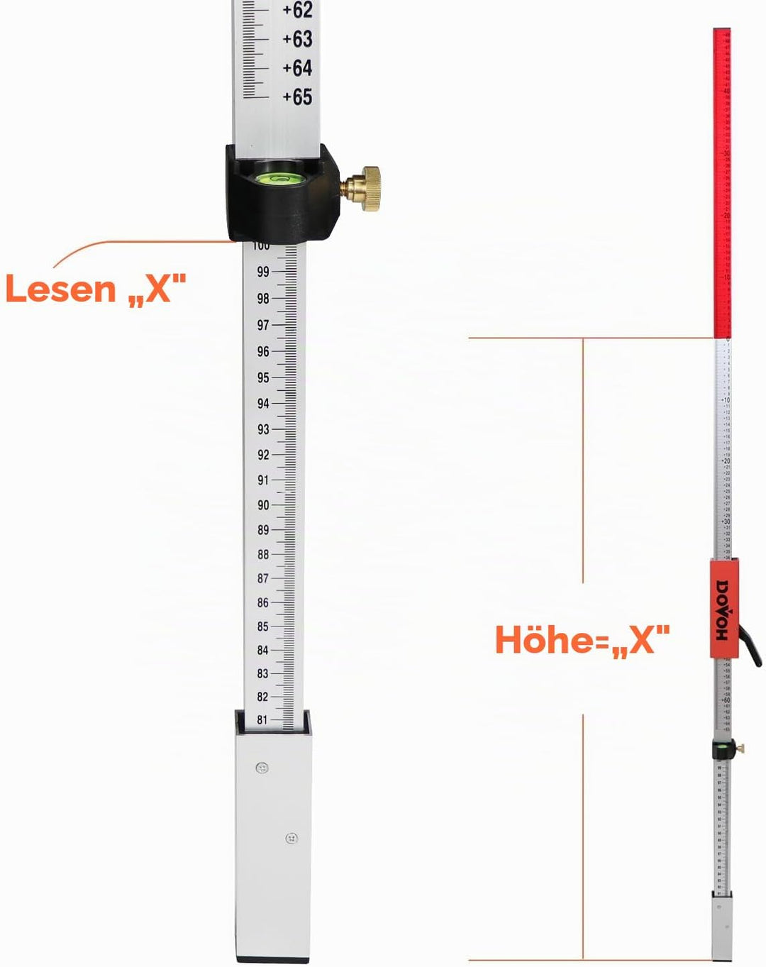 Teleskop Nivellierlatte, Laser-Grade-Stab mit Schnellverschlussschieber für Laserempfänger,7,9ft/2,4