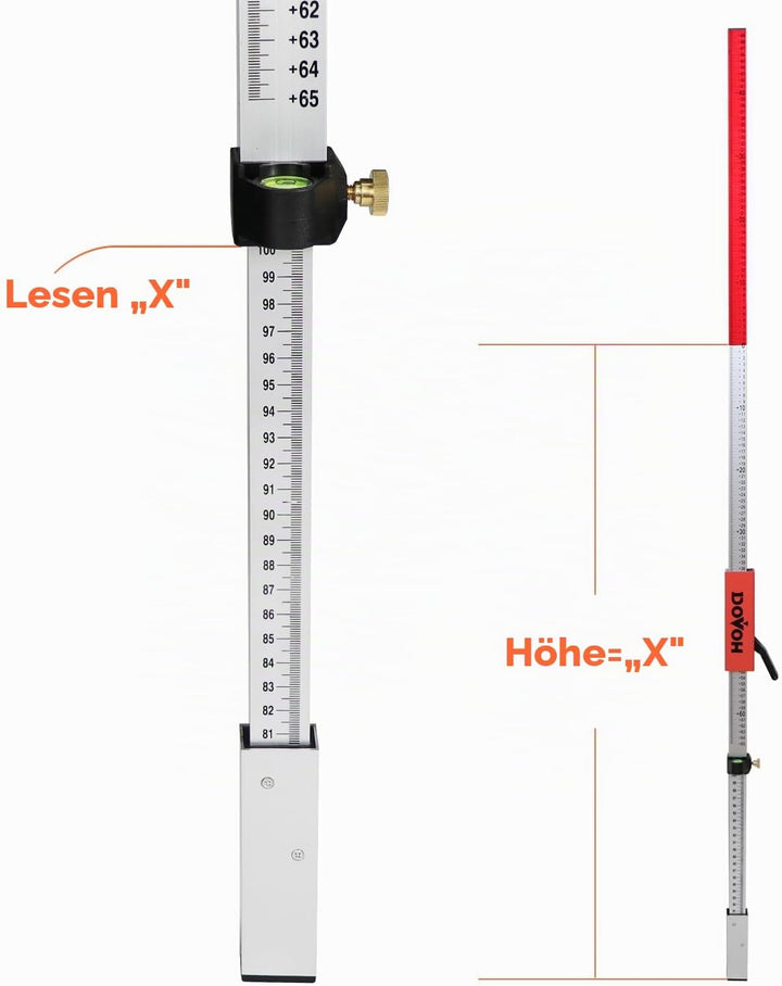Teleskop Nivellierlatte, Laser-Grade-Stab mit Schnellverschlussschieber für Laserempfänger,7,9ft/2,4