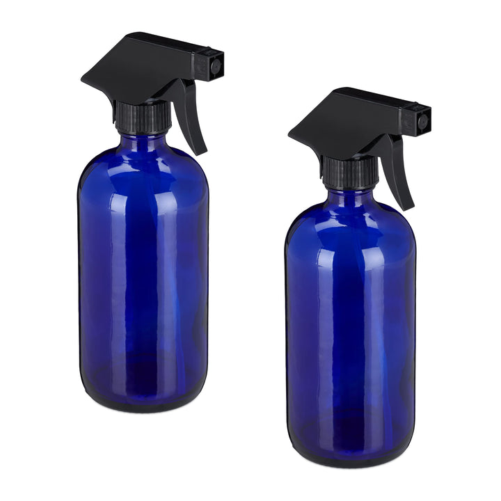 Relaxdays Sprühflasche Glas, 2er Set, 500 ml, nachfüllbar, Nebel & Strahl, Haarpflege, Reinigung, Ze