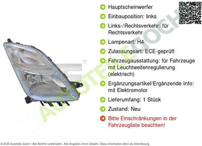 Scheinwerfer H4 links Liftback (NHW20) 08/03-03/09 HSW