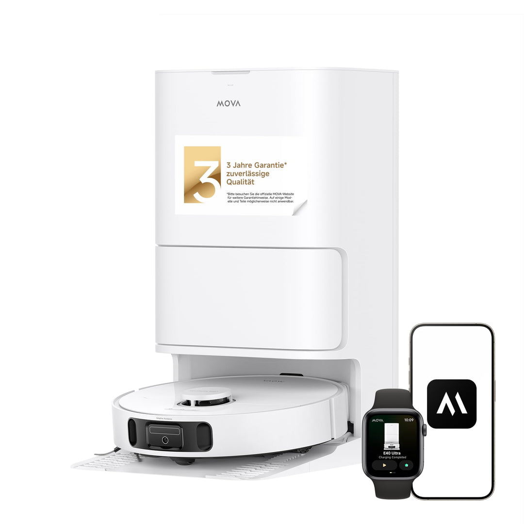 Mova E40 Ultra Saugroboter mit Wischfunktion, Autom. Leerung und 19.000 Pa, MaxiReach-Wischmopp-T.,