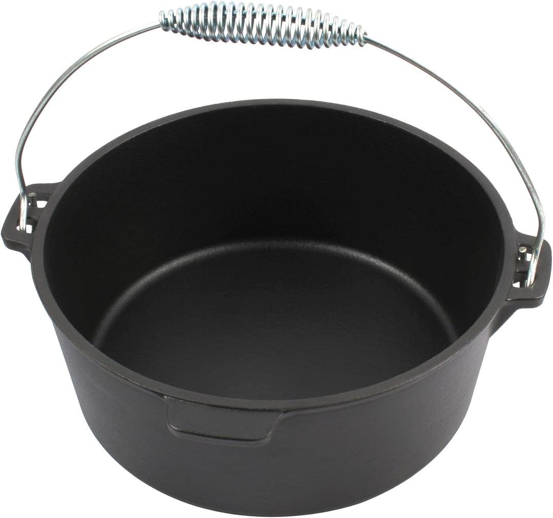 Dutch Oven 4,5 Liter von El Fuego®, 100% Gusseisen, inkl. Schürhaken und Tragebügel, Camping & Outdo