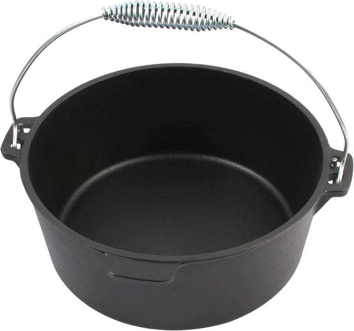Dutch Oven 4,5 Liter von El Fuego®, 100% Gusseisen, inkl. Schürhaken und Tragebügel, Camping & Outdo