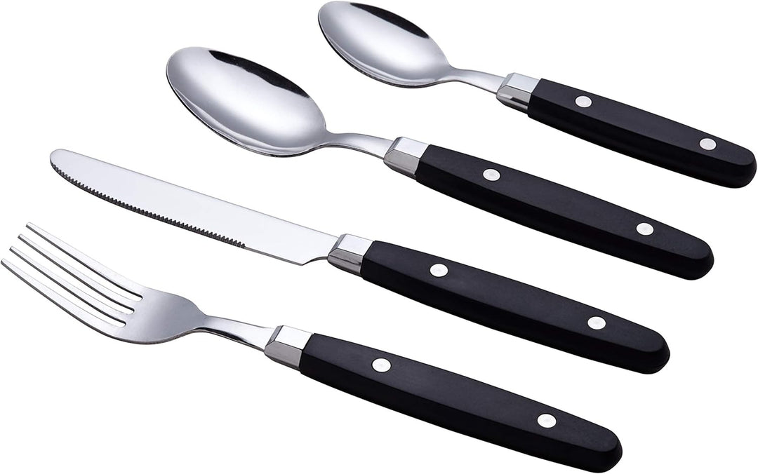 EXZACT Besteckset 24-teilig Edelstahl - mit Niet-Bastelgriffen/Besteck im Retro-Stil - 6 x Essgabeln
