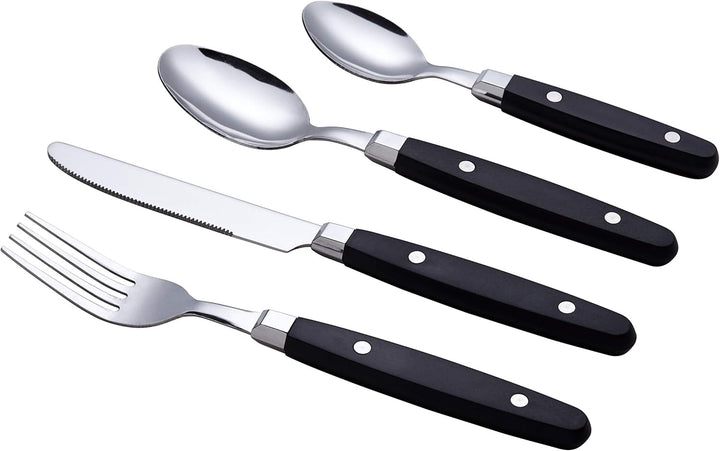 EXZACT Besteckset 24-teilig Edelstahl - mit Niet-Bastelgriffen/Besteck im Retro-Stil - 6 x Essgabeln