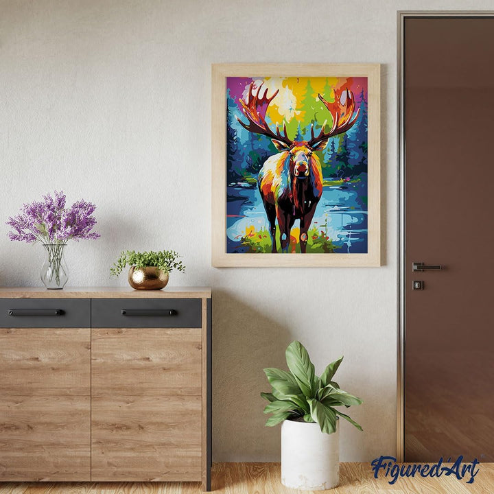Figured'Art Malen Nach Zahlen Erwachsene Mit Rahmen Elch Farbenfroh Abstrakt - Paint by Numbers Bast
