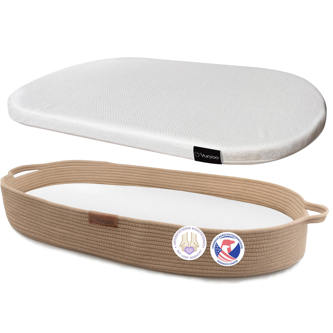 Yunioo Wickelauflage, Wickelkorb Baby mit Reise Wickelunterlage, Schaumstoffmatratze und wasserabwei