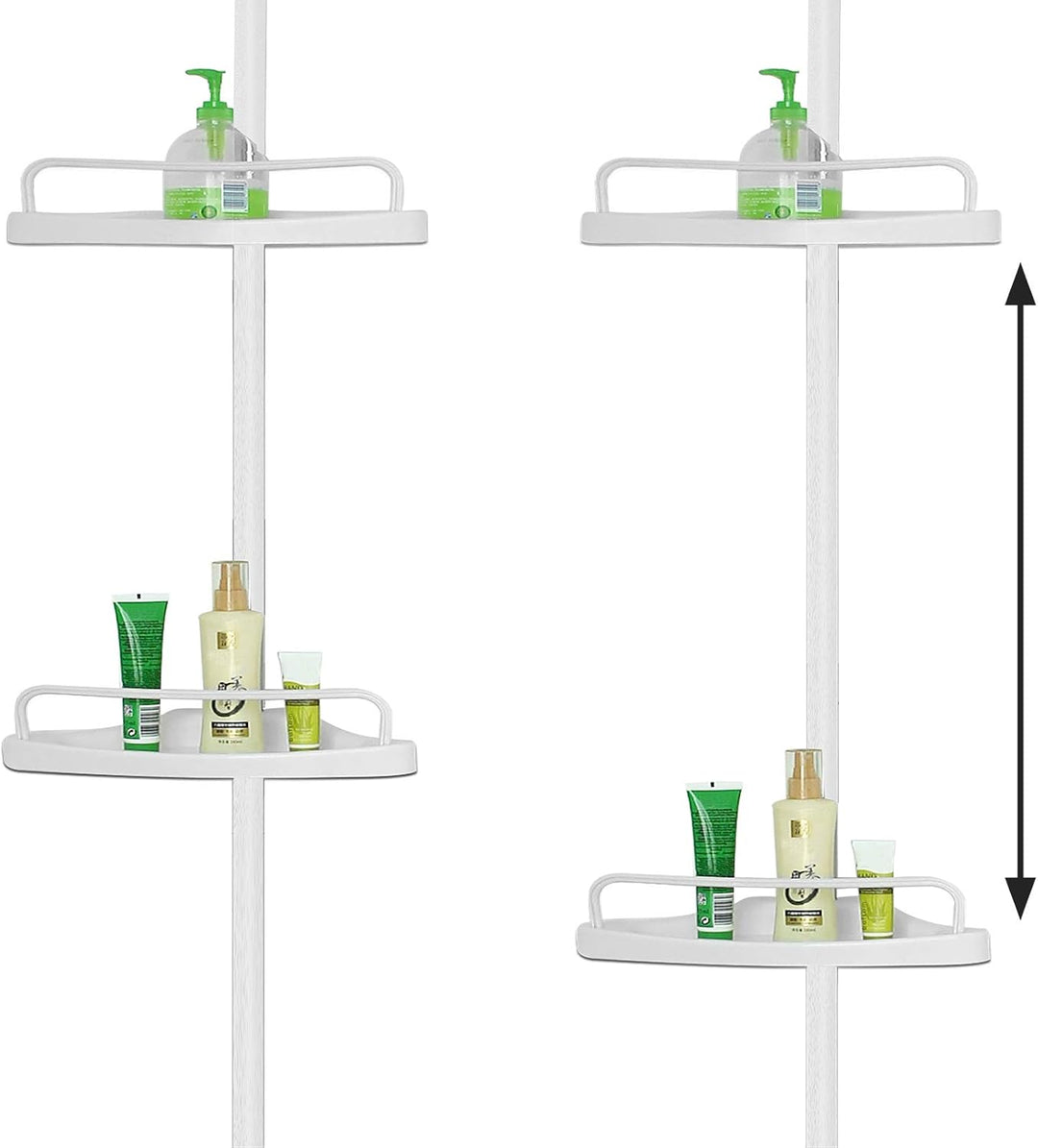 Deuba® Teleskop Duschablage ohne Bohren 4 Ablagen 155-290 cm höhenverstellbar Edelstahl weiss Duschr