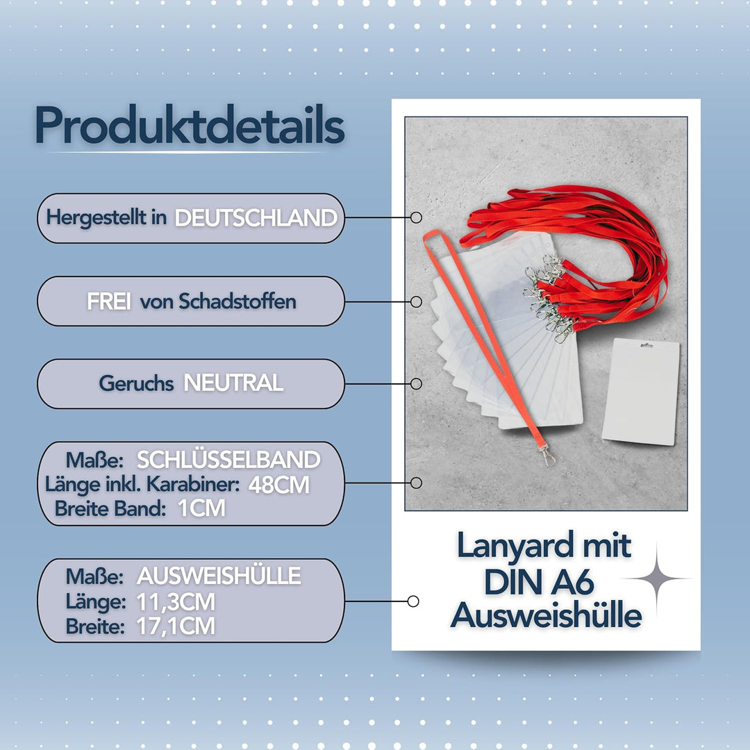 Schlüsselbänder aus Baumwolle mit Ausweishülle DIN A6 - twist4® (rot, 100 Stück) rot 100 Stück, rot