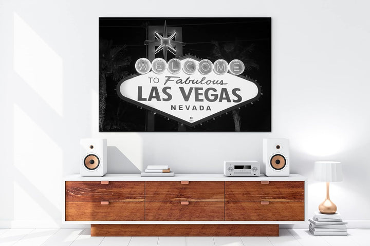 deyoli Las Vegas Strassenschild Format: 80x60 Effekt: Schwarz&amp;Weiss als Leinwandbild, Motiv fertig g