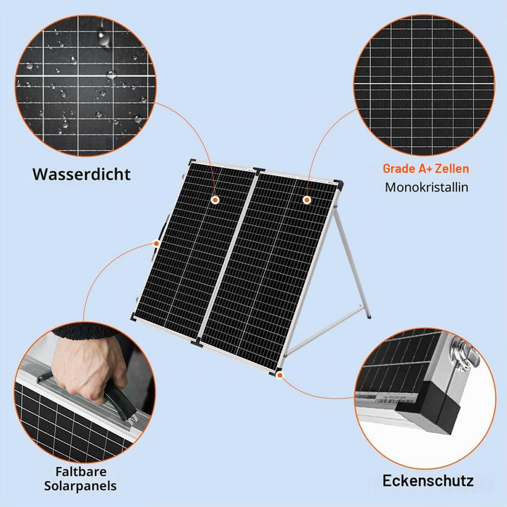 DOKIO Solarkoffer 160W 18V Monokristalline Solarpanel Faltbar mit Solarladeregler (LCD Anzeige + 2 U
