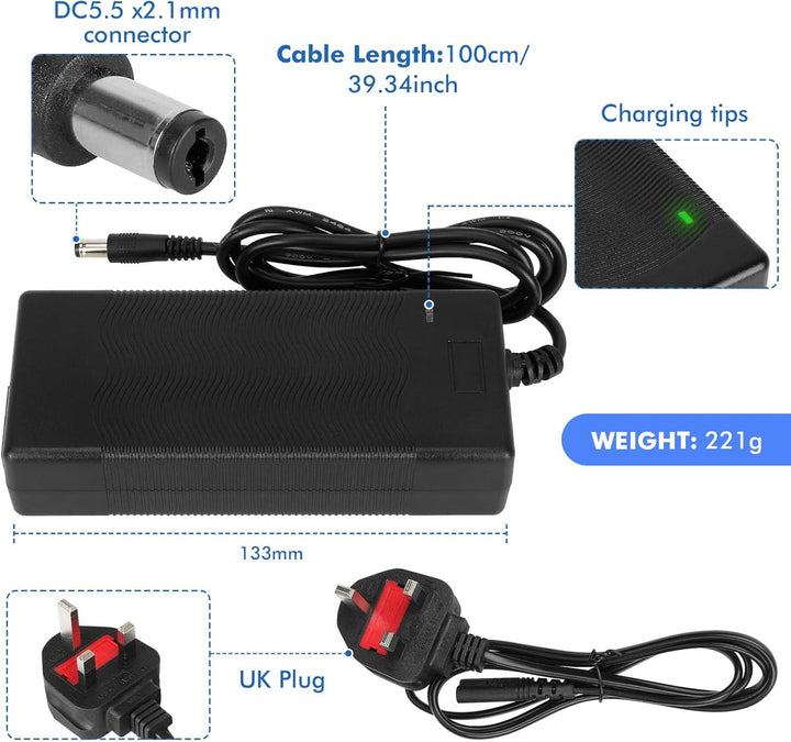Ladegeräte für Scooter，42V 2A E Scooter Ladegeräte，Hoverboard Ladekabel，36V Elektroroller Universal