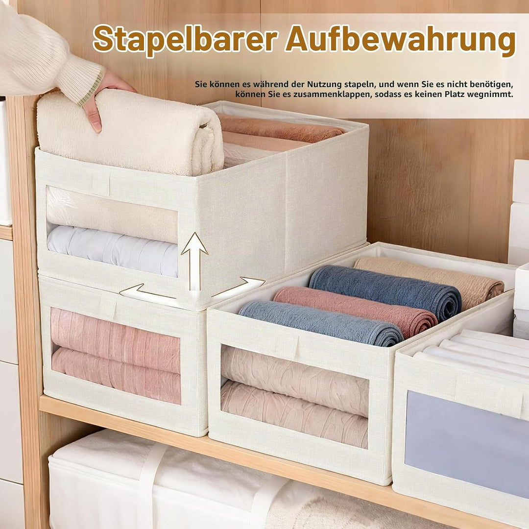 Faltbarer Kleiderschrank-Organizer – Leinenaufbewahrungsbehälter mit Klarem Fenster, Stoffbox für Sc