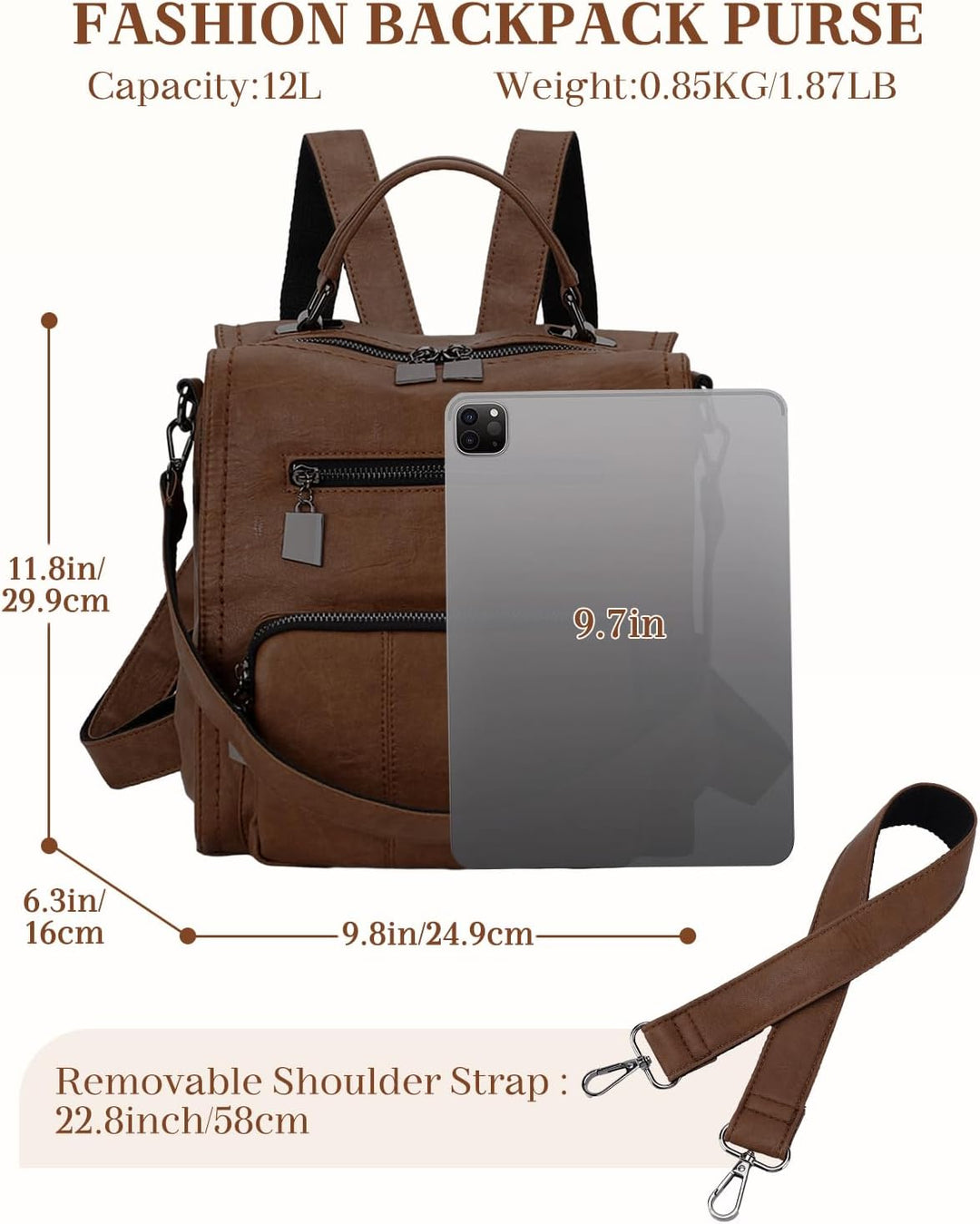 RAVUO Damen Rucksack,PU Leder Rucksack Mode Rucksäcke Rucksackhandtaschen Schulrucksäcke Reise Daypa