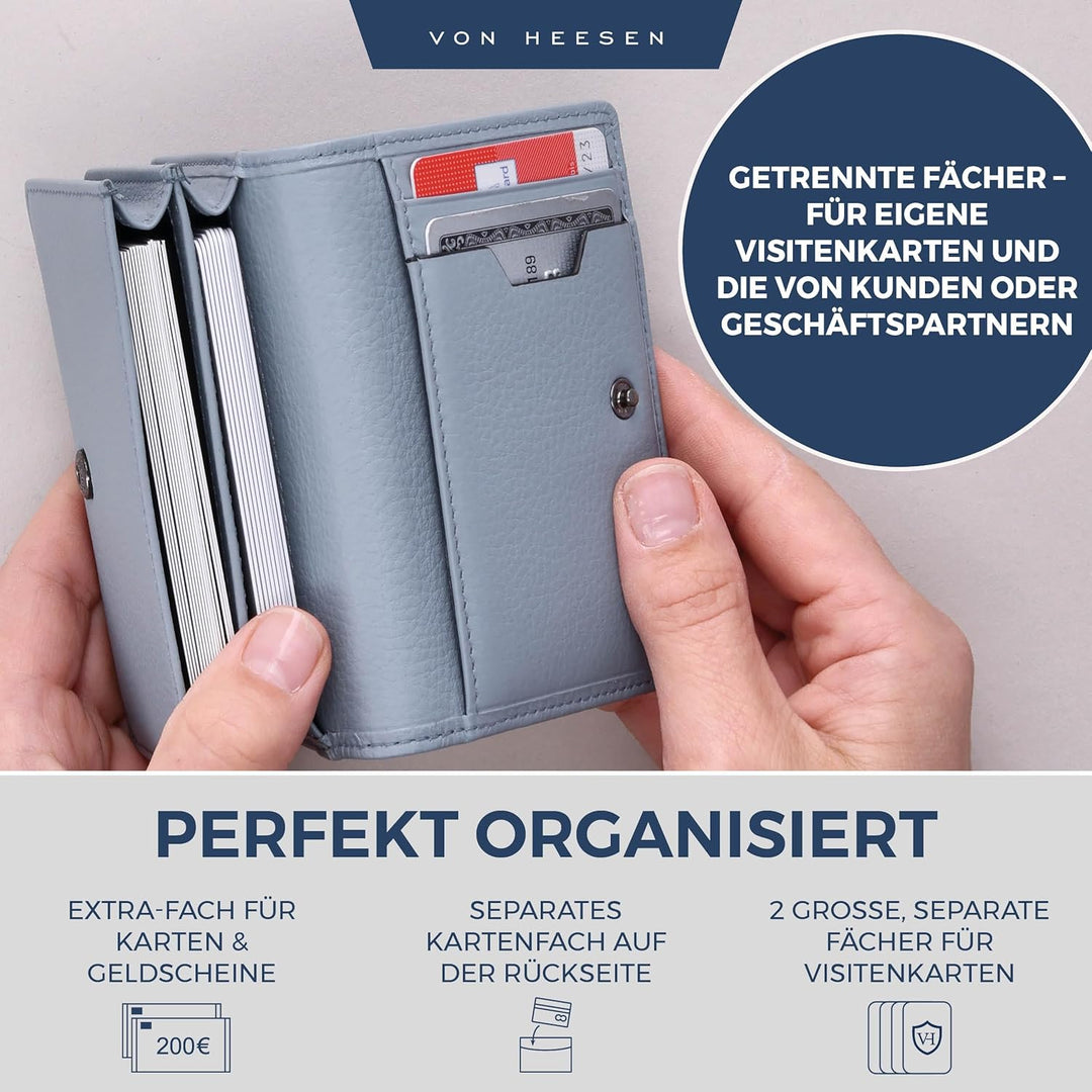 VON HEESEN® Visitenkartenetui Leder mit RFID-Schutz - Platz für 50 Visitenkarten - 6 Fächer - Visite