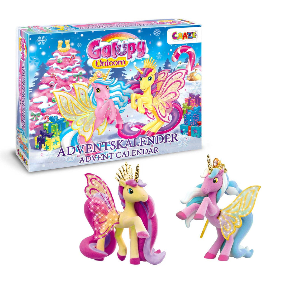 GALUPY UNICORN Adventskalender Kinder - Spielzeug Adventskalender mit 2 Exklusive Einhorn-Figuren Un