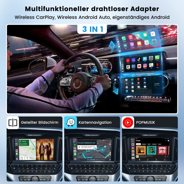 CarlinKit 2026 Wireless Carplay/Android Auto AIBox-Plus Adapter mit eingebautem RAM 8G + ROM 128G Sy