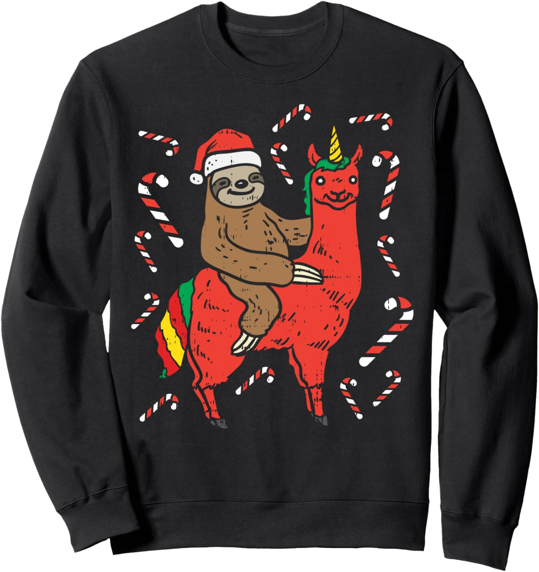 Sloth Riding Llama Candy Funny Animals Christmas Xmas Gift Sweatshirt