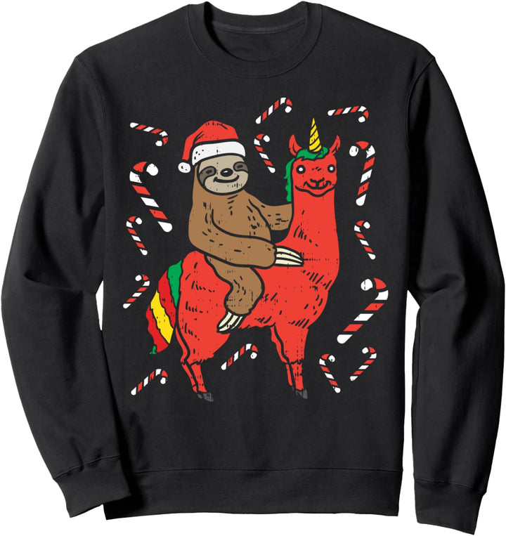 Sloth Riding Llama Candy Funny Animals Christmas Xmas Gift Sweatshirt