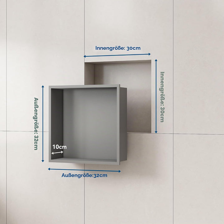 Duschnische Graue Edelstahl 30 × 30 × 10 cm Wandnische Dusche Einbau Duschablage Einzelregal Bad Wan