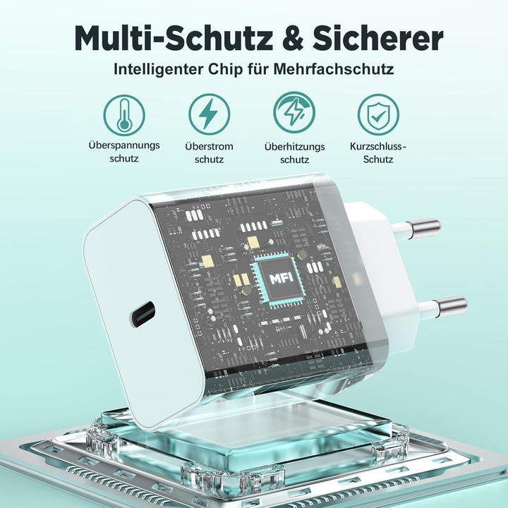 USB C Ladegerät 20W mit Ladekabel für iPhone 17 16 15/17 16 15 Pro/17 16 15 Pro Max/17Air/16 15 Plus