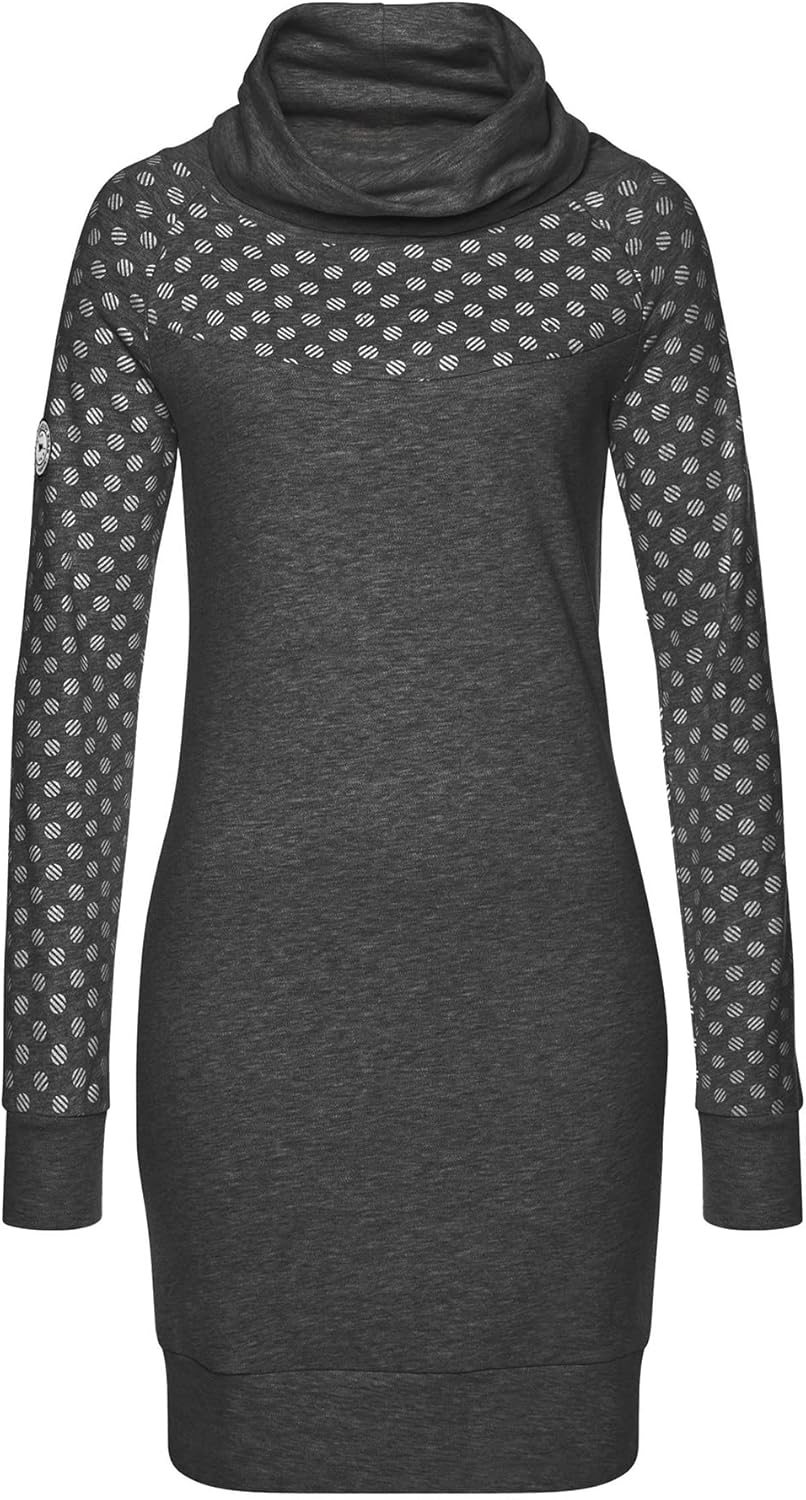 TrendiMax Damen Sweatshirt Langarm Hoodie Kleid Pulloverkleid Rollkragen Sweatkleid Kapuzenpulli Lan