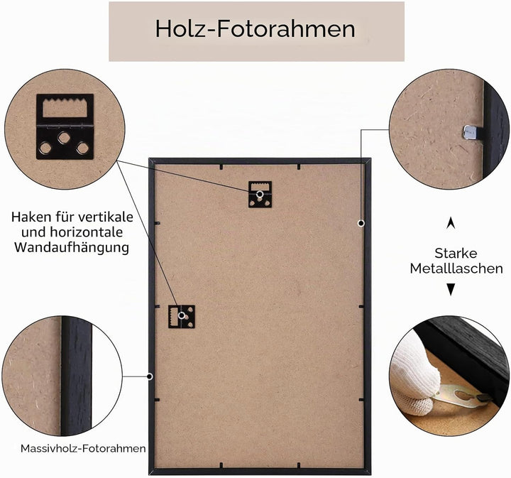 YEEPHAN Bilderrahmen, A3, Schwarz, 3 Stück – 29,7 x 42 cm, Massivholz-Bilderrahmen mit Plastic glass