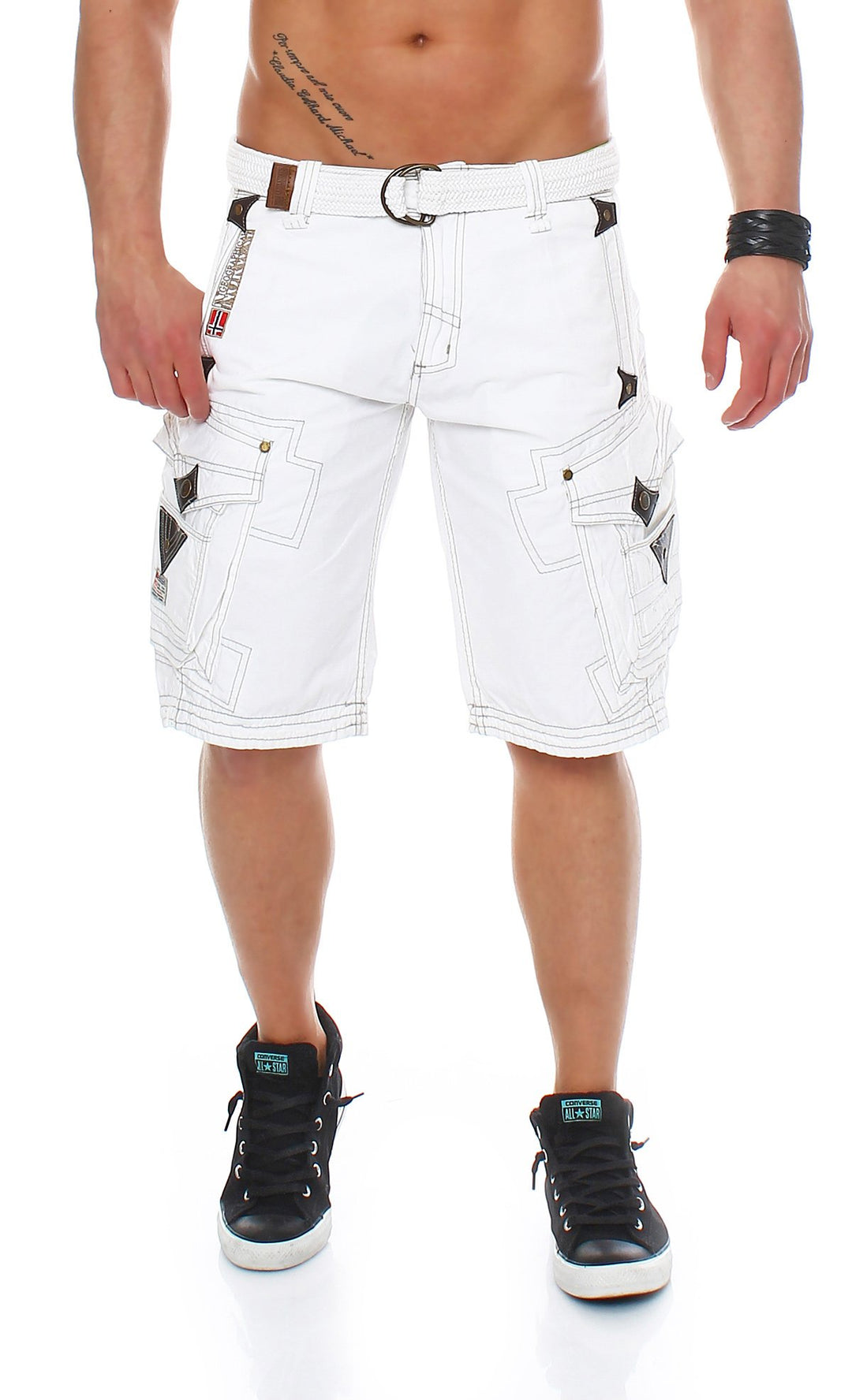 Geographical Norway Herren Cargo Shorts Cargoshorts Bermuda Kurze Hose mit Gürtel Parapente (XXXL, W
