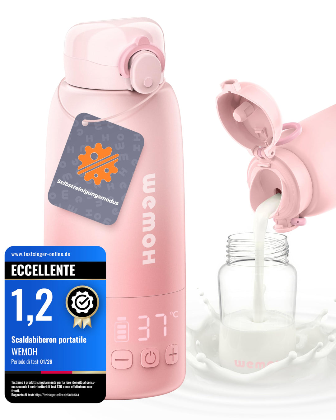 Tragbarer Flaschenwärmer Baby unterwegs mit Selbstreinigungsfunktion, 100W Schnellaufwärmung für Mut