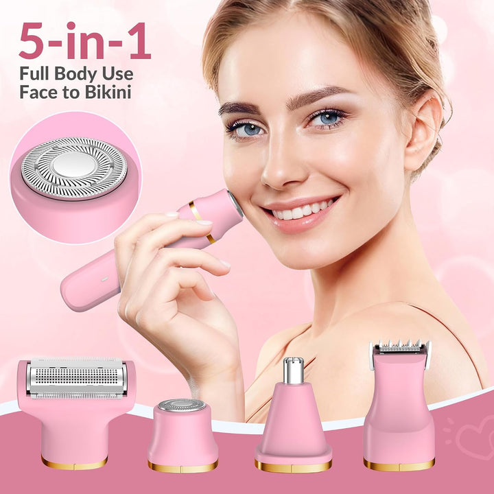KINGTEE 5-in-1 Elektrischer Bikini Trimmer für Frauen - IPX7 Wasserdichter Rasierer Kabelloser Körpe