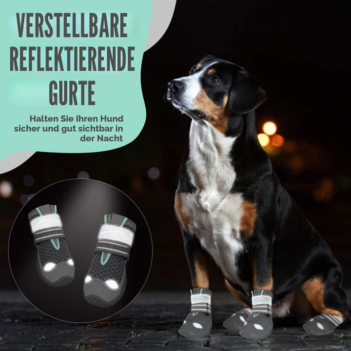 SlowTon Hundeschuhe Pfotenschutz, 2 Stück atmungsaktive Hunde Schuhe Outdoor mit Rutschfester Sohle,