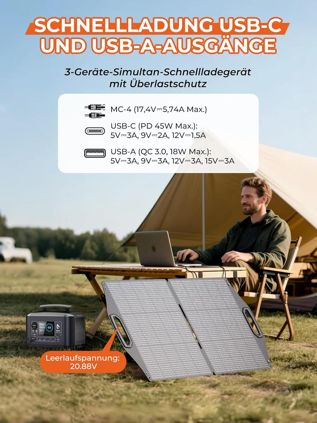 BigBlue Faltbares Solarpanel 100W, SOLARPOWA100 ETFE-Solarmodul (24V/4,16A) mit Ständern & MC4 Conne