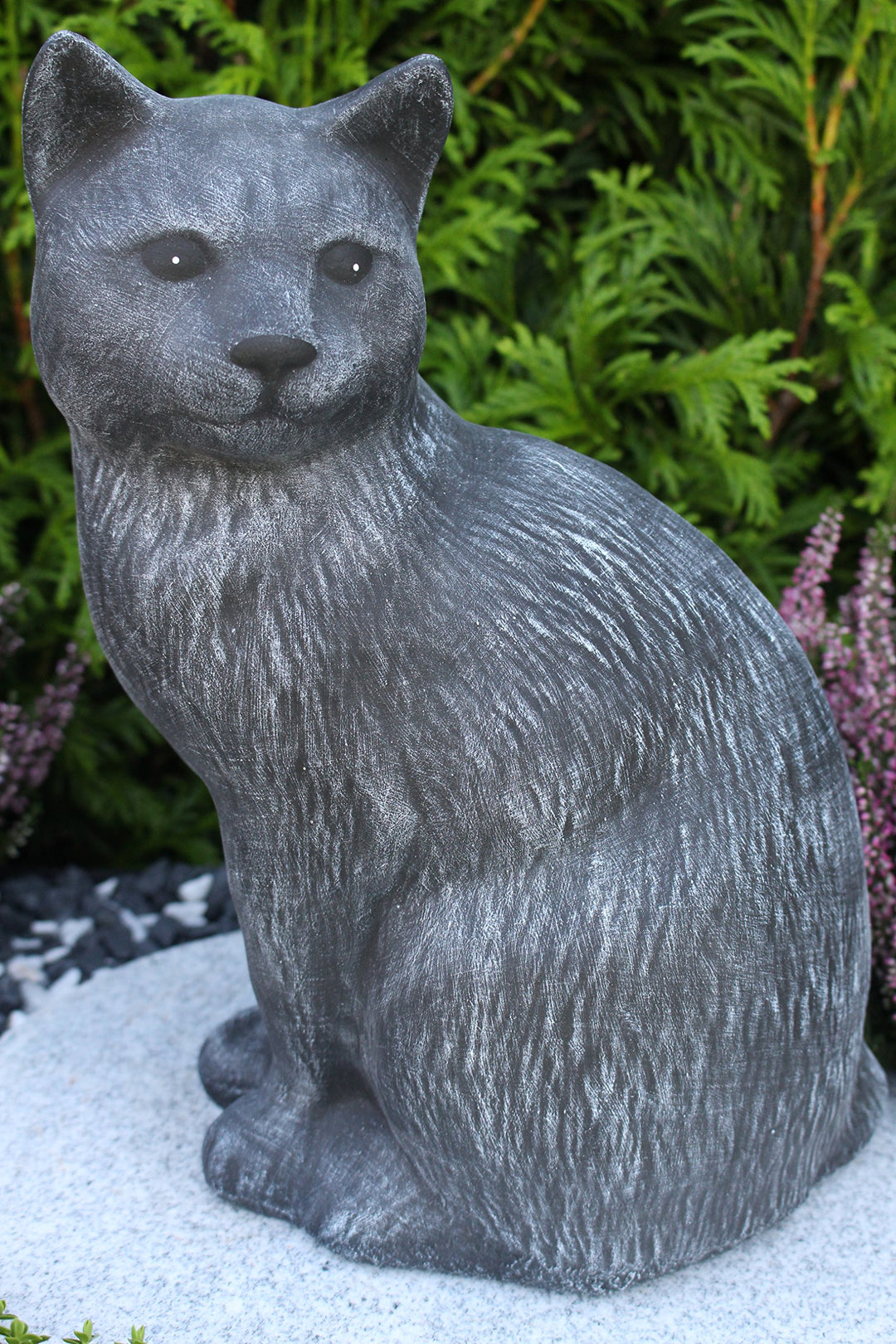 STEINFIGUREN SPICKER Steinfigur Katze gross, 179/1 Gartenfigur Steinguss Tierfigur Basaltgrau