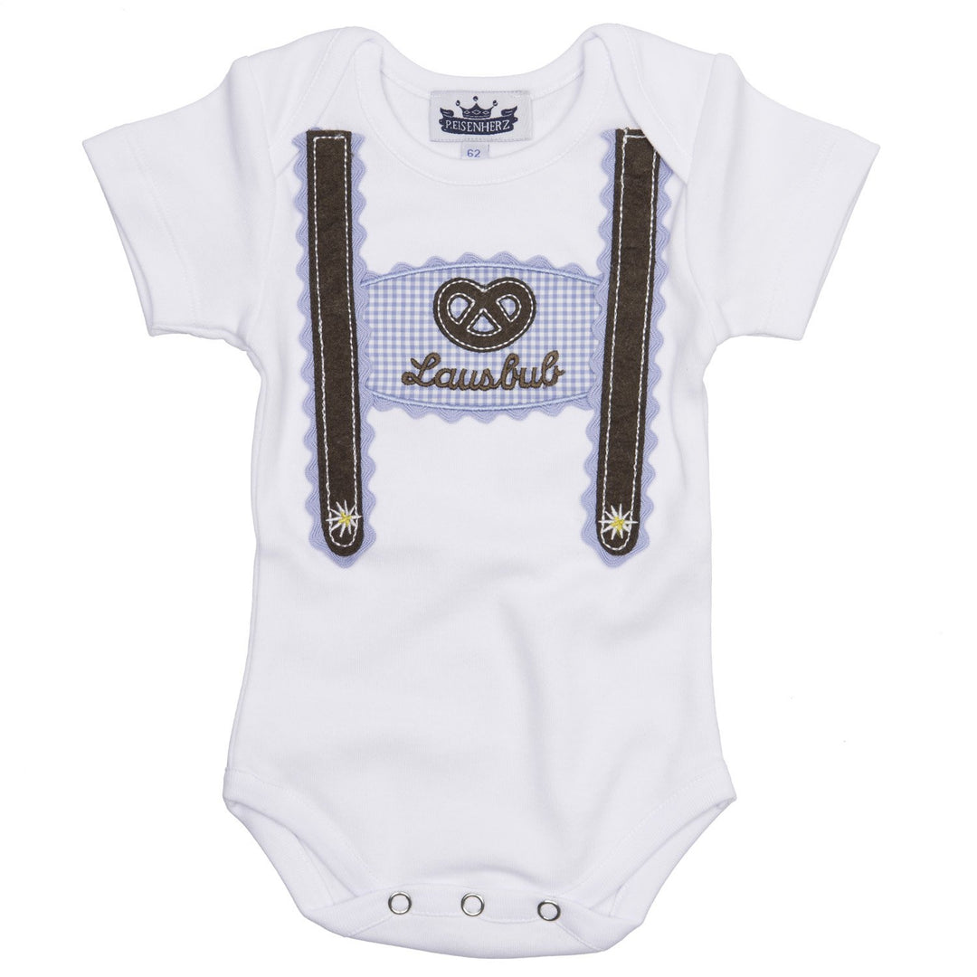 Body mit kurzem Arm und Applikation Hosenträger und Lausbub Gr.86,Weiss