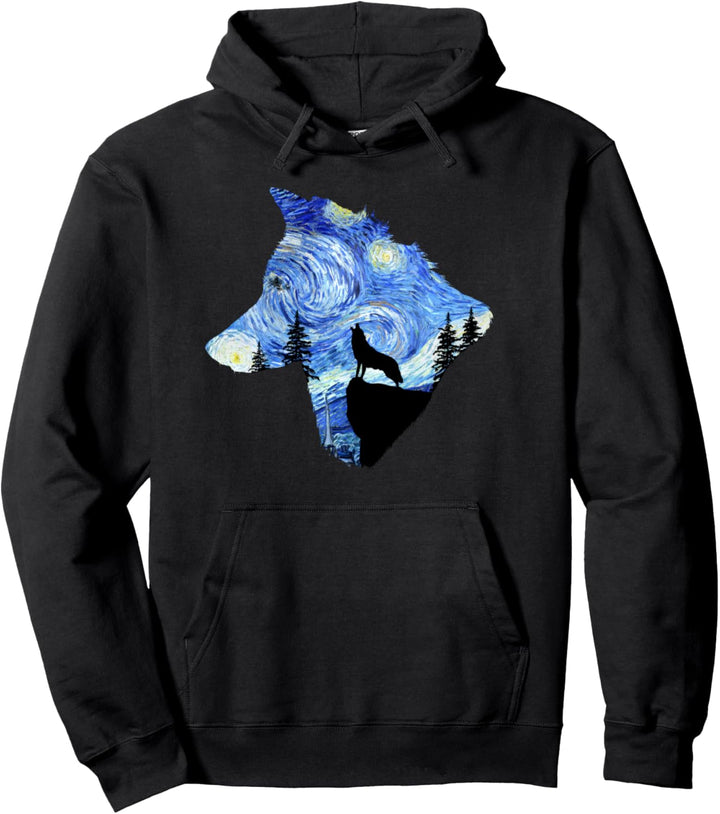Starry Night Wolf Pullover Hoodie