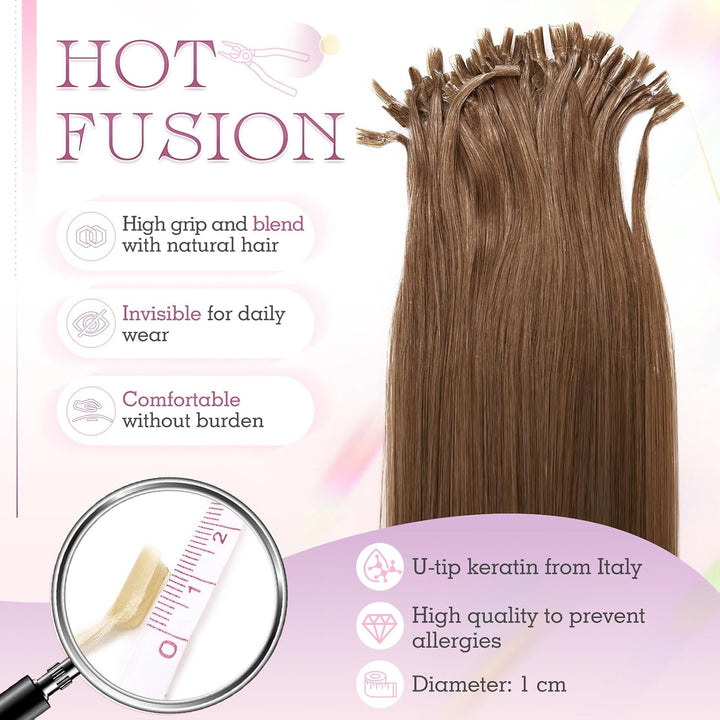 Elailite Echthaar Extensions Bondings Haarverlängerung Braun U-tip Keratin Haar Extension Glatt 25 S