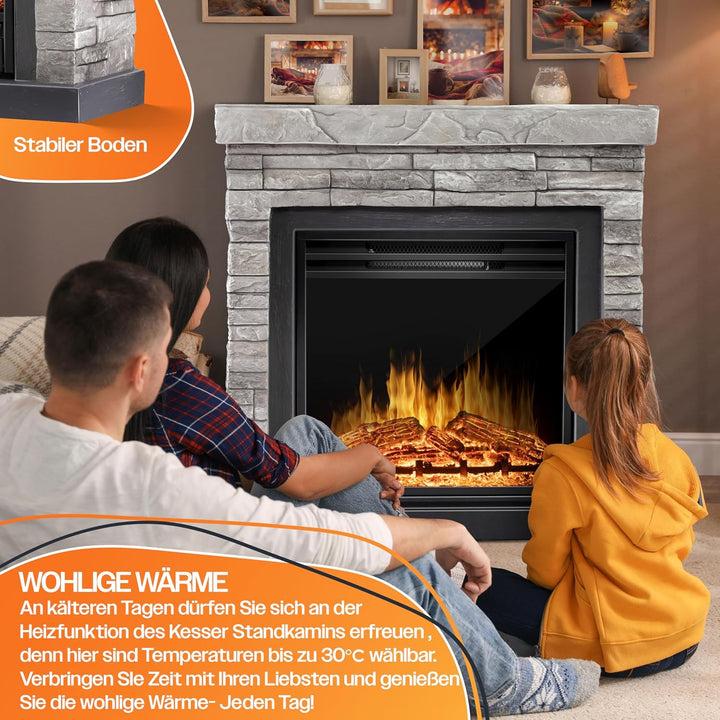 KESSER® Elektrokamin Standkamin - Kamin elektrisch mit LED 3D-Flammeneffekt, Mit Heizung Heizfunktio