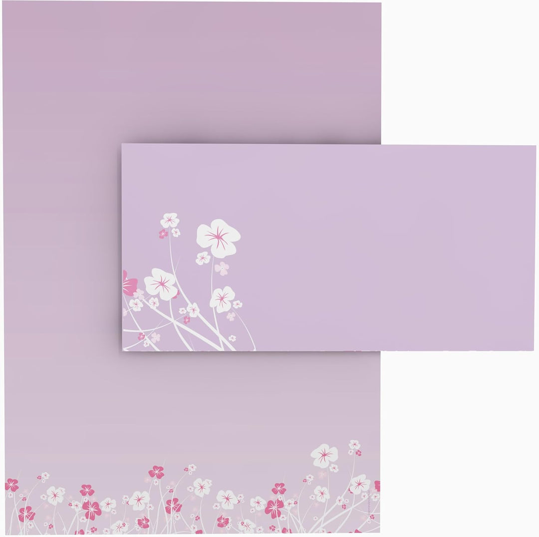 Briefpapier-Set 50-tlg. "Blumenranken LILA", 25 Blatt Motivpapier 90g/qm und 25 passende Kuverts DIN