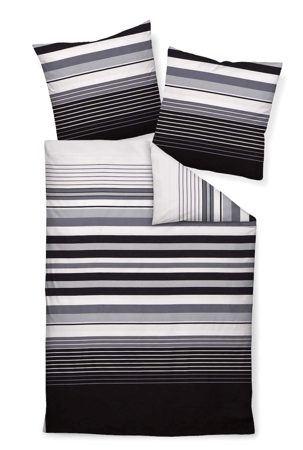 Janine Bettwäsche Set J.D. 87012 Farbe 08 Graphit Grau in Mako Satin 100% Baumwolle Streifen Design,