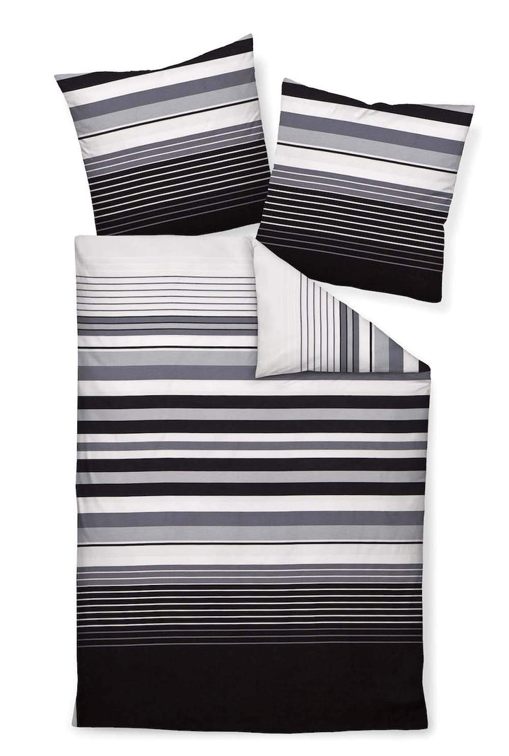 Janine Bettwäsche Set J.D. 87012 Farbe 08 Graphit Grau in Mako Satin 100% Baumwolle Streifen Design,