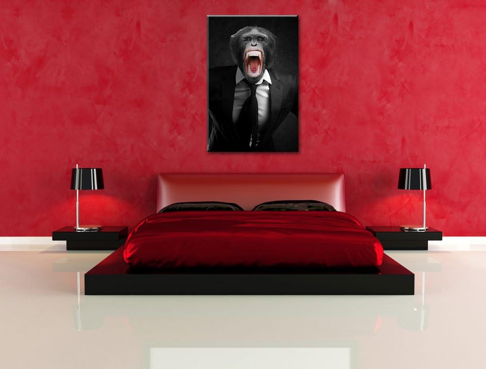 Dark brüllender Affe im Anzug schwarz/weiss Format: 100x70auf Leinwand, XXL riesige Bilder fertig ge