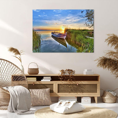 Bilder auf Leinwand 100x70cm Leinwandbild mit Rahmen See Boot Wasser Gross Wanddeko Bild Schlafzimme