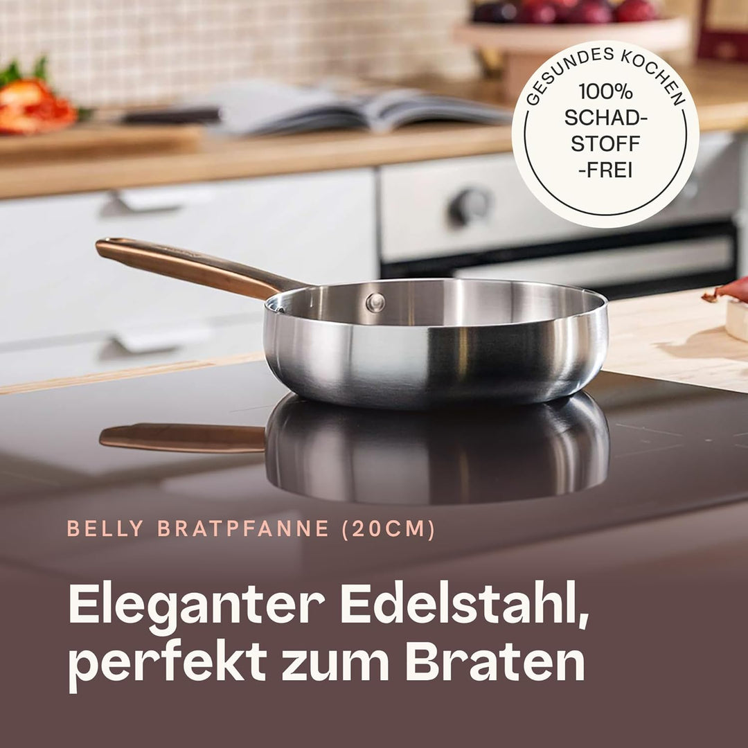 Berghoff Home Edelstahl Pfanne 20cm – ohne PFAS – Universalpfanne für alle Herdarten – Pfanne Indukt