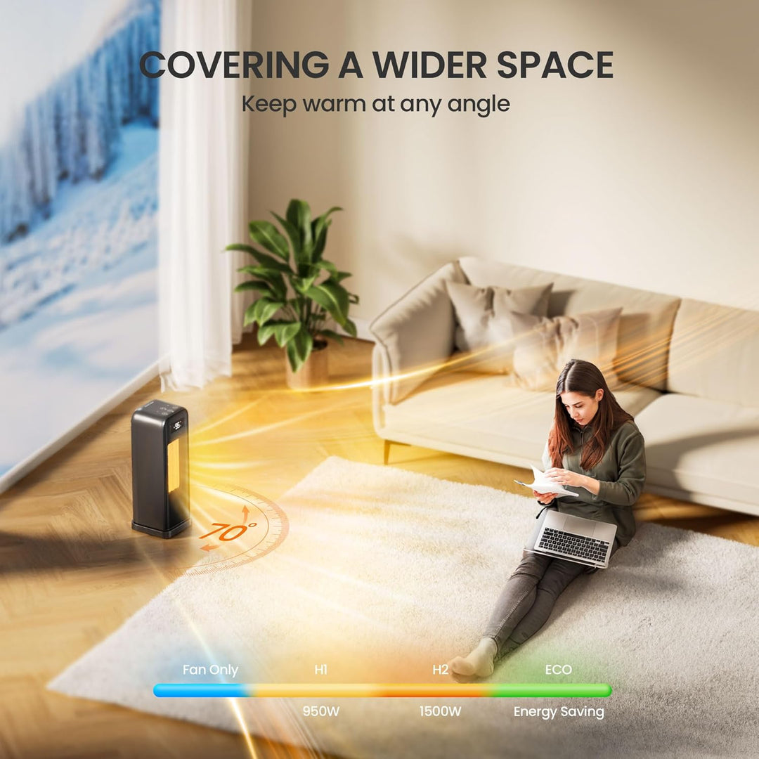 Energiesparender Heizlüfter, 1500W Tragbare Keramik Heizlüfter Leise, 12-Std-Timer Heizlüfter mit 70
