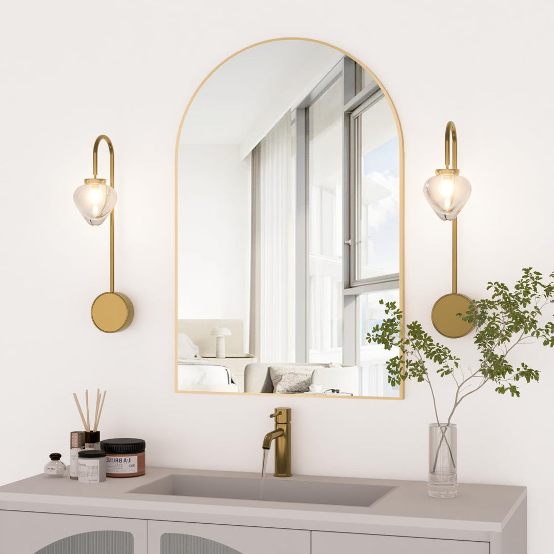 NEUWEABY Gewölbter Wandspiegel für das Badezimmer, 60x90 cm Gewölbter Spiegel Wandspiegel mit Metall