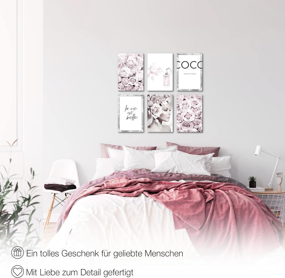 Novart Wandbilder Set - KOMPLETT AUFHÄNGFERTIG - Made in Germany - Moderne Bilder Coco Fashion Wohnz